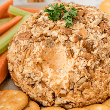 a buffalo cheese ball coated in nuts
