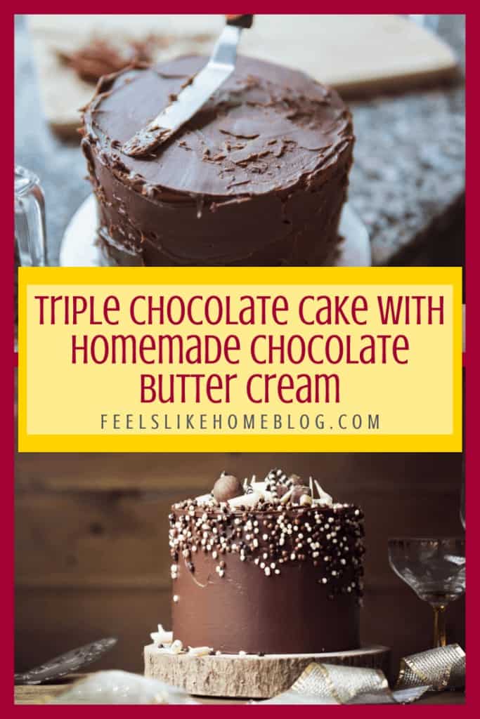 A homemade chocolate cake on a table