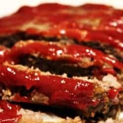 crockpot meatloaf topped with ketchup