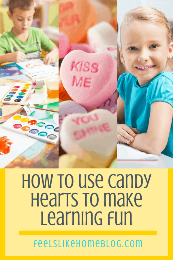 A collage of learning photos with candy hearts