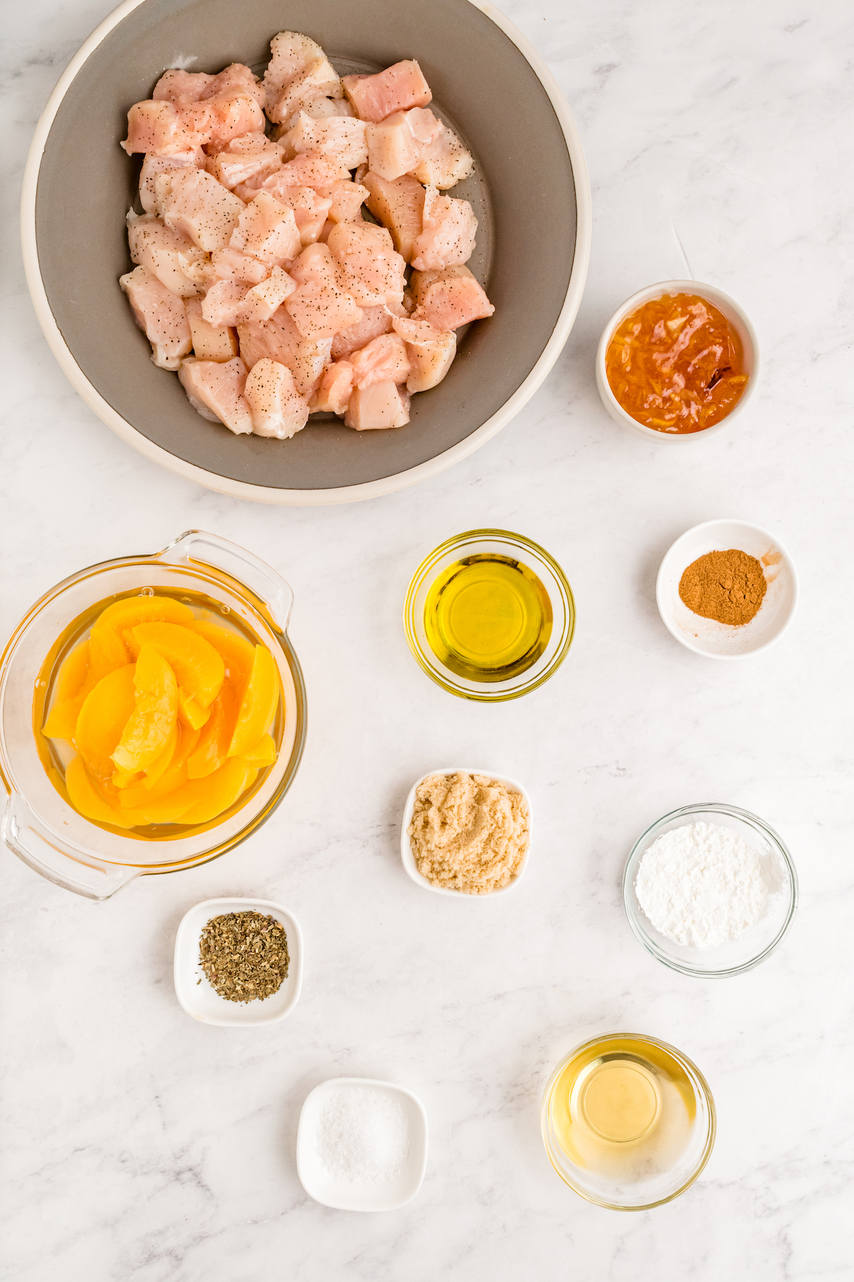 ingredients for peaches and chicken stir fry