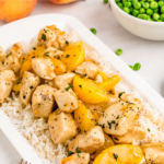 chicken and peaches stir fry over rice