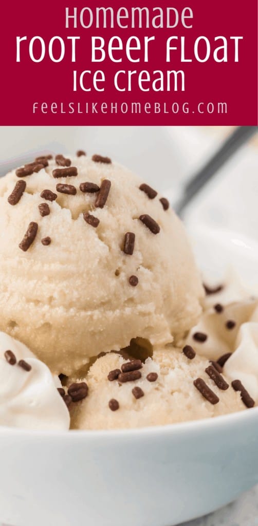 A close up of root beer float ice cream with sprinkles