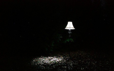A lamp lit up at night