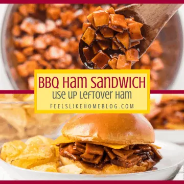 A close up of a BBQ ham sandwich