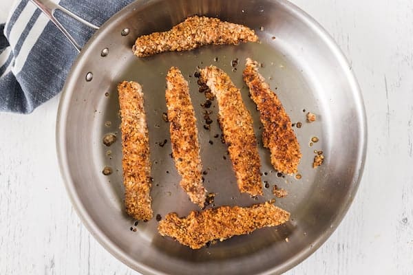 skillet of gluten free chicken tenders