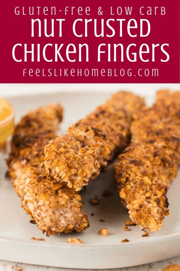 A plate of low carb chicken fingers on a table