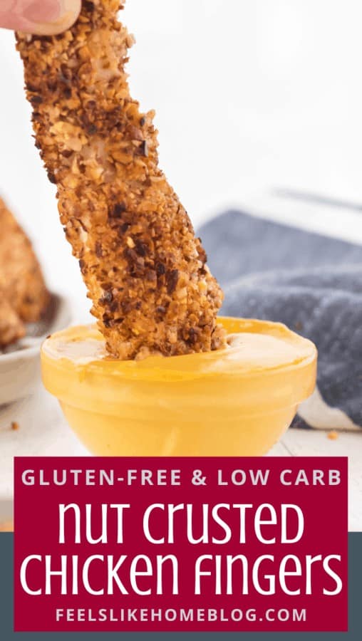 A close up of low carb chicken fingers