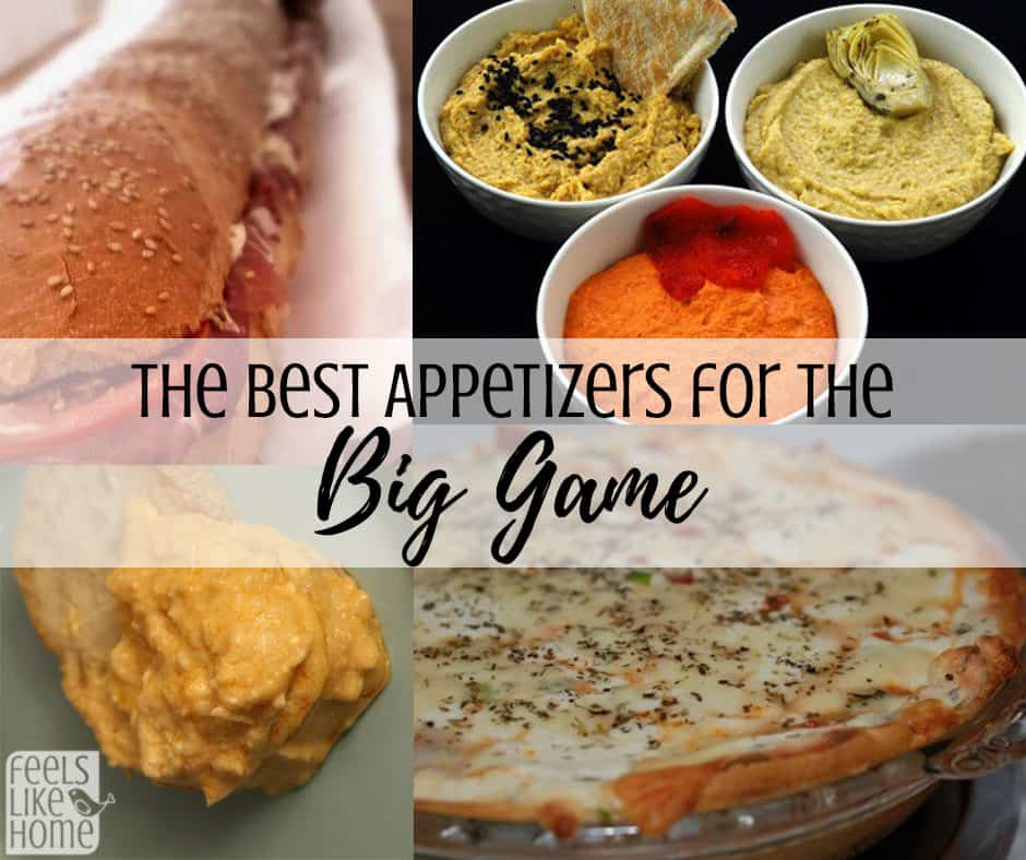 a collage of appetizers and the title "The best appetizers for the big game"