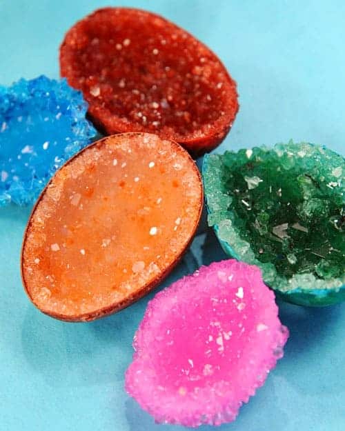 Crystal egg geodes with colorful crystals