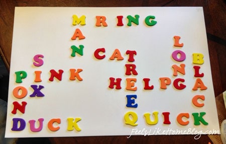 Step one is to place the letter stickers for the words you want to use