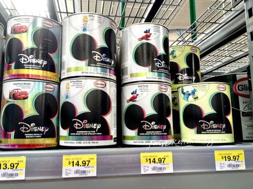 A close up of cans of Disney paint