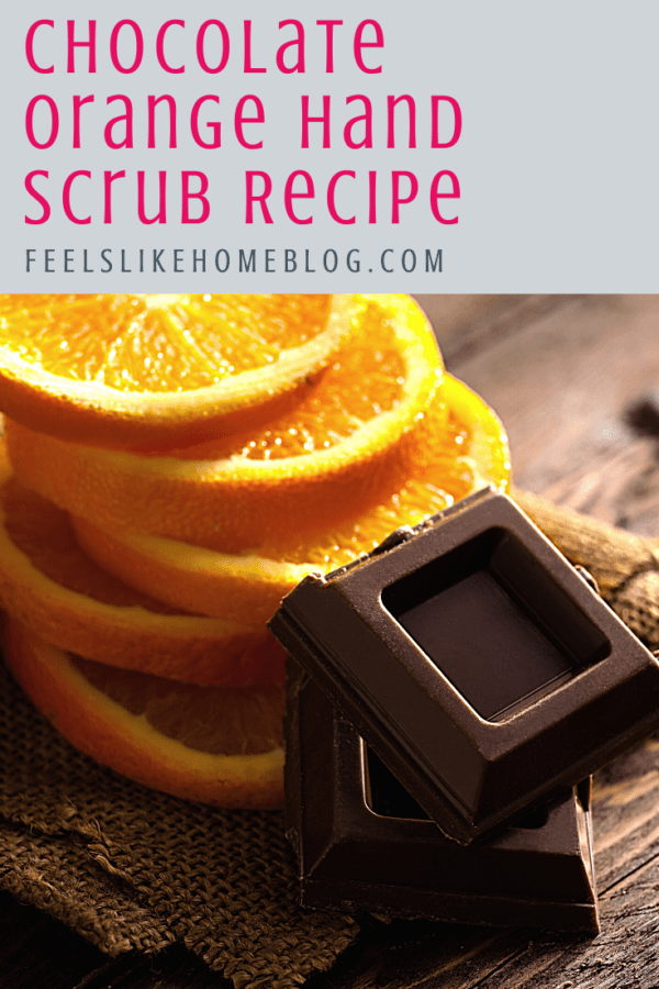 chocolate and orange slices with the title \"chocolate orange hand scrub recipe\"