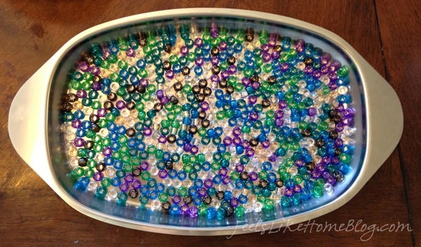 A tray of pony beads before melting