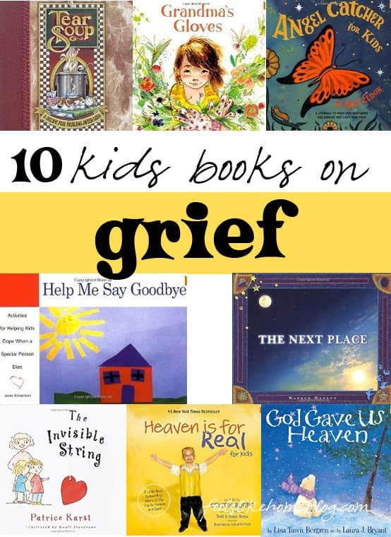 a collage of kids books on grief