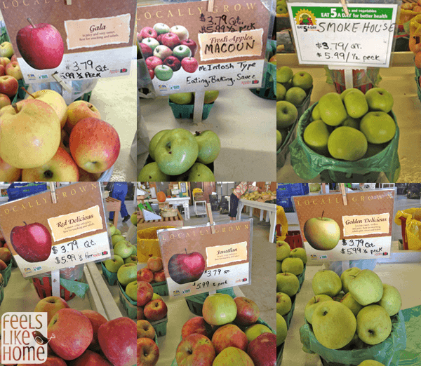 A bunch of different types of apples