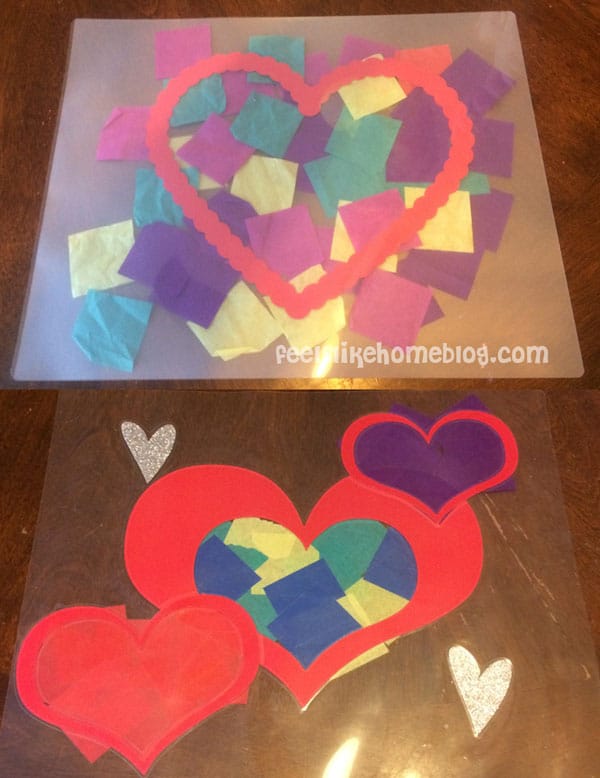 Before & After Laminating - Easy Valentine Suncatcher Crafts for Kids