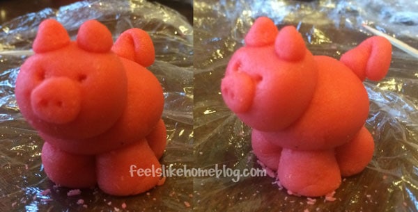 a little marzipan piggie from two angles