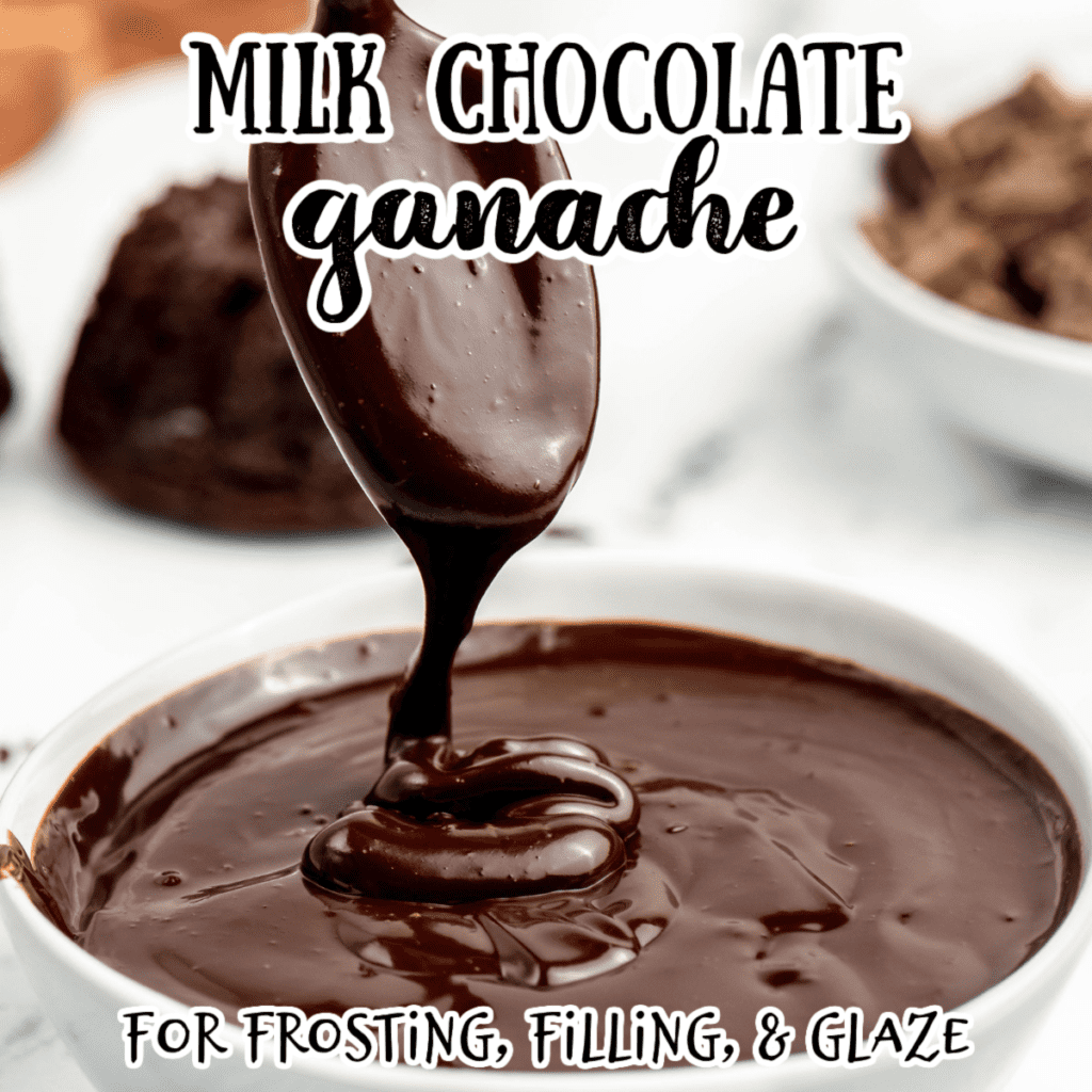 a spoonful of chocolate ganache drizzled into a bowl