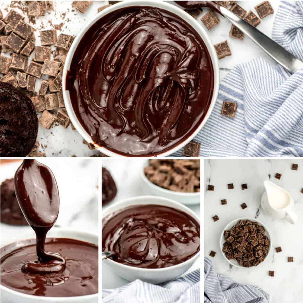 a collage of chocolate ganache photos