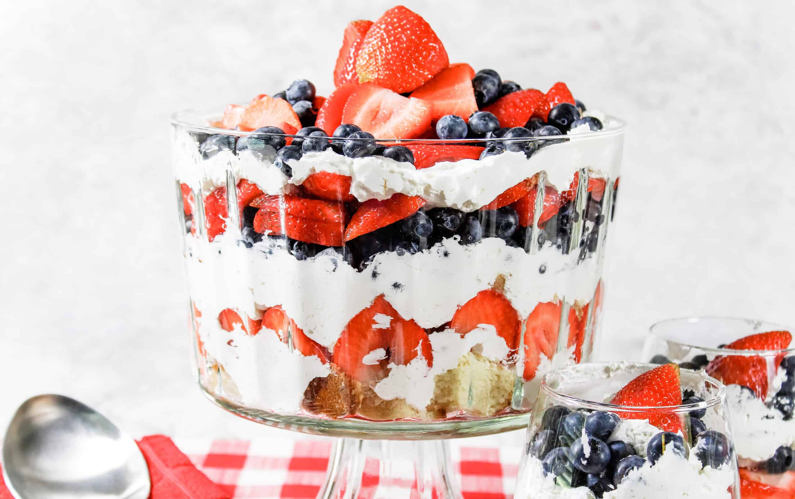red, white, and blue berry trifle with cream cheese filling