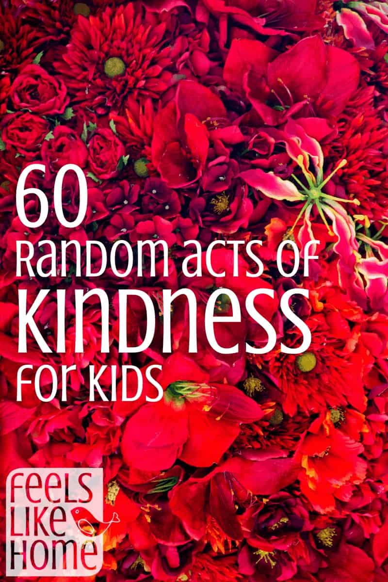 a photo of many different red flowers with the title "60 random acts of kindness for kids"