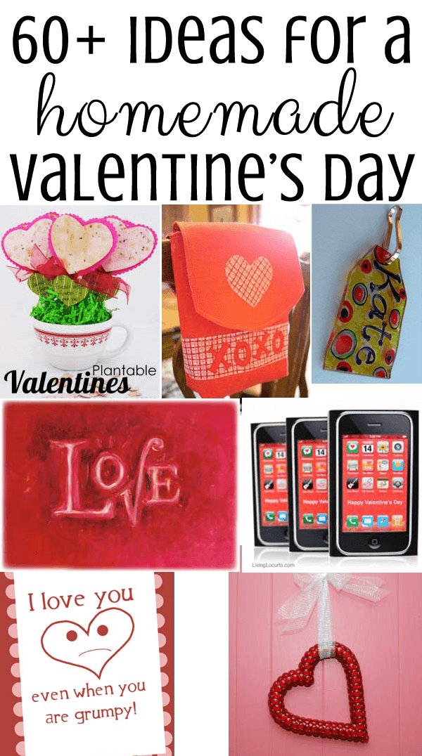 A collage of homemade Valentine\'s Day crafts
