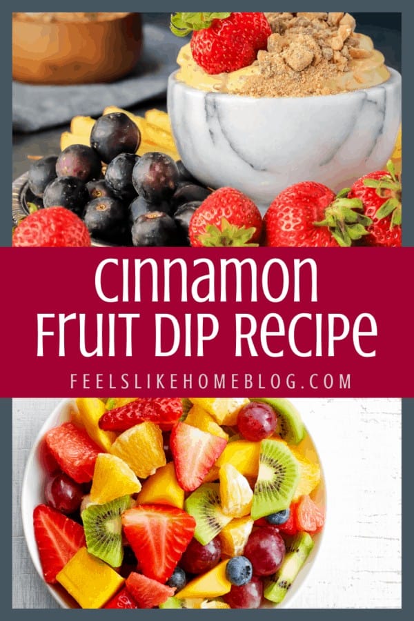 A bunch of different types of fruit, with fruit dip