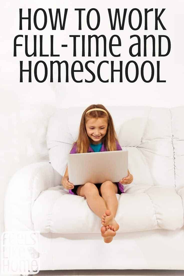 a little girl with a laptop on her lap and the title "How to work full time and homeschool"