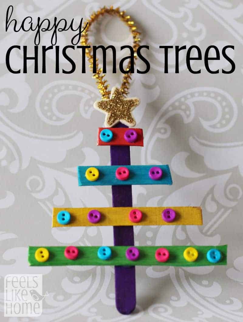 Glittering Popsicle Stick Christmas Trees - One Little Project