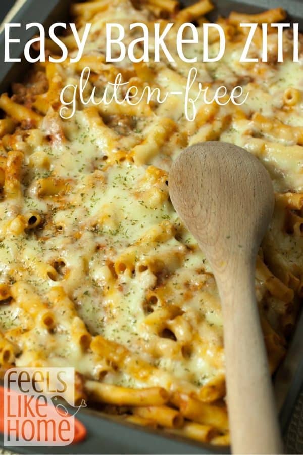 This super easy baked ziti recipe can be made with regular pasta or gluten-free pasta, making it the perfect dinner for any table! We have used this recipe for years! It is AWESOME!