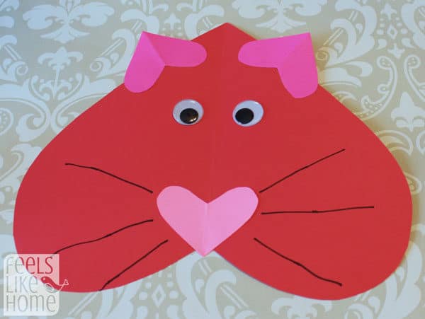 Valentine's Day heart-shaped animal crafts for kids cat