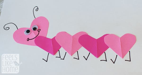 Valentine's Day heart-shaped animal crafts for kids caterpillar