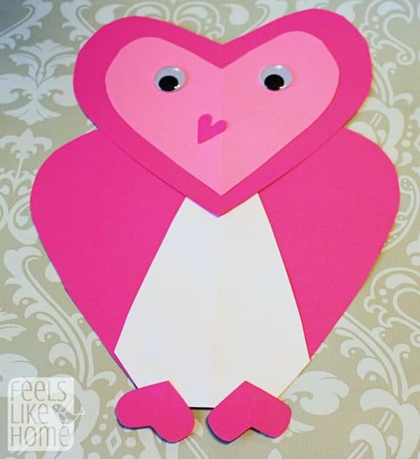 Valentine's Day heart-shaped animal crafts for kids owl