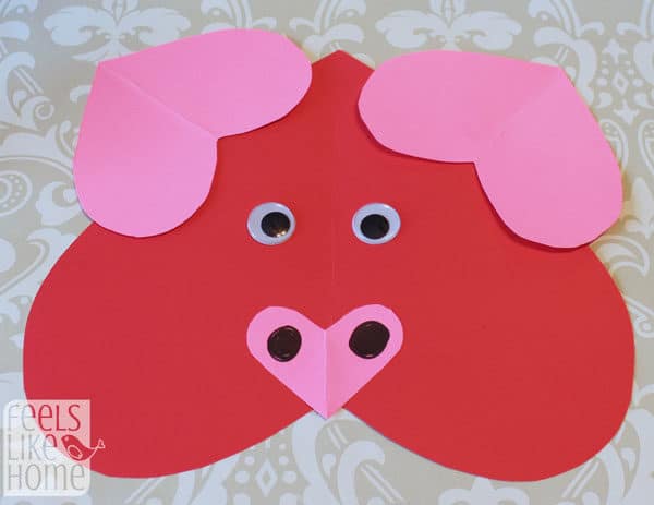 Valentine's Day heart-shaped animal crafts for kids pig