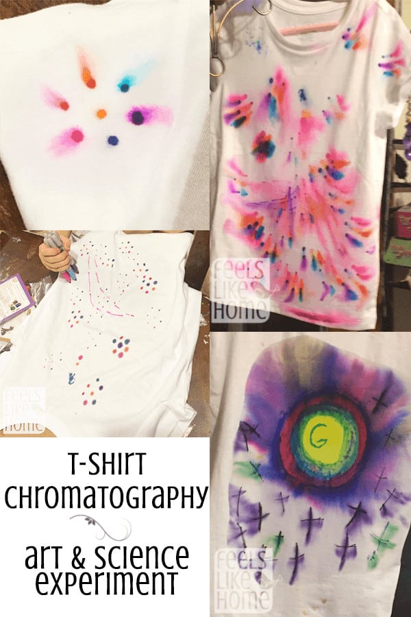 A collage of sharpie marker chromatography on t-shirts