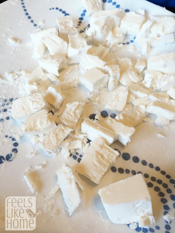 Ivory soap that\'s all cut up on a white plate