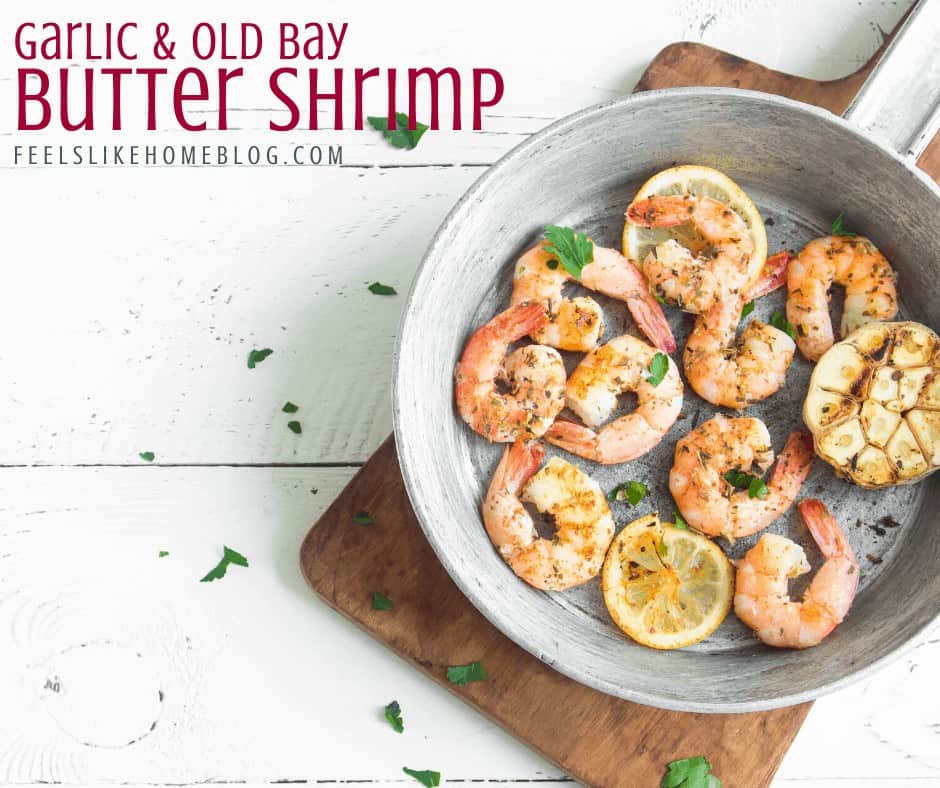 A bowl of Shrimp with Old Bay and lemon