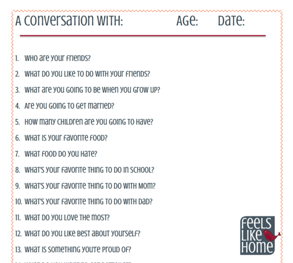 20 Questions to Ask Your Kids Printable - Feels Like Home™