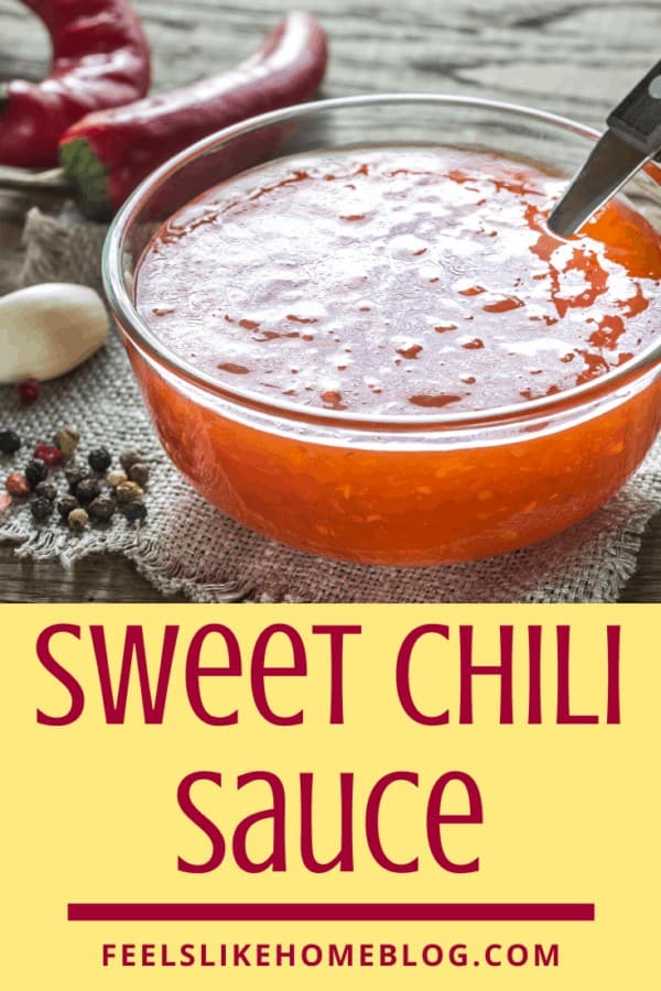 A bowl of Sweet chili sauce with a spoon