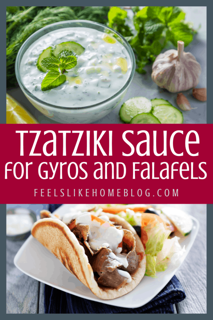 A bunch of different types of food, with Gyro and tzatziki sauce