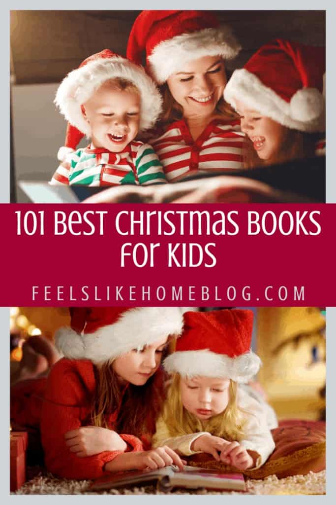 Kids wearing Santa hats and reading Christmas books