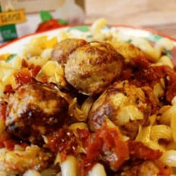 meatballs over pasta