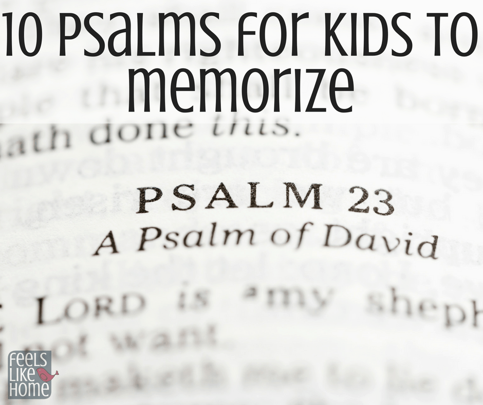 A page from a Bible with Psalm 23 and the title "10 Psalms for Kids to Memorize"