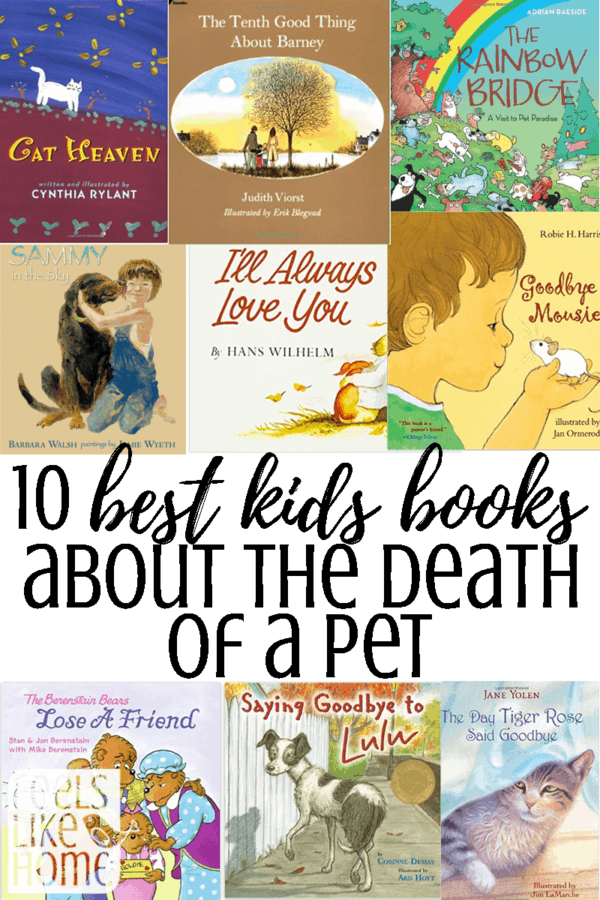 A collage of books about the death of a pet
