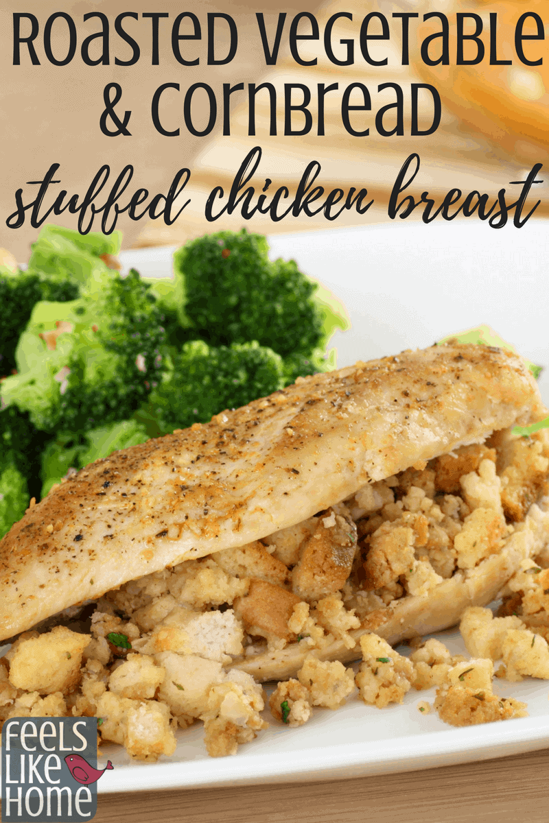 a stuffed chicken breast with broccoli and the title "stuffed chicken breast"