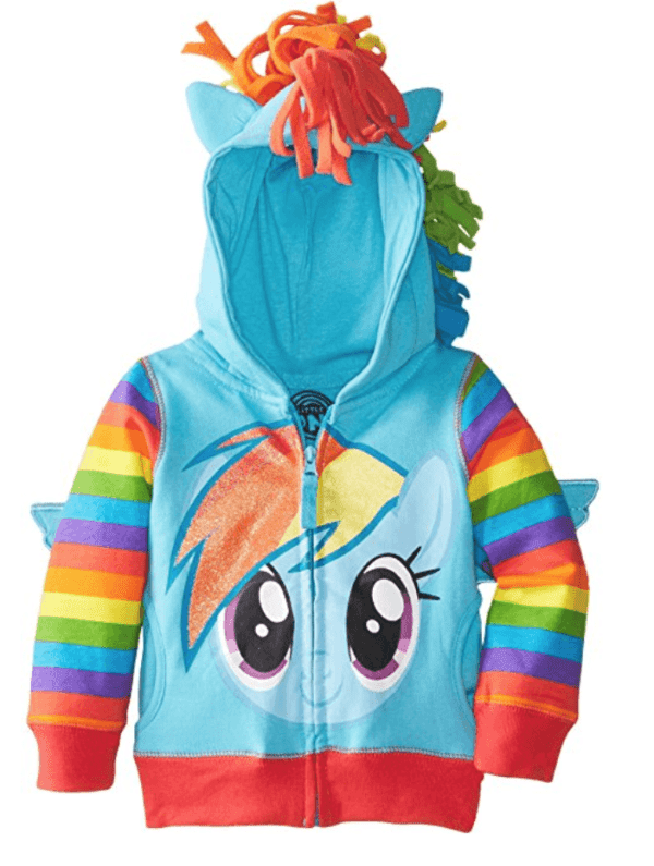A colorful hoodie, with Rainbow Dash