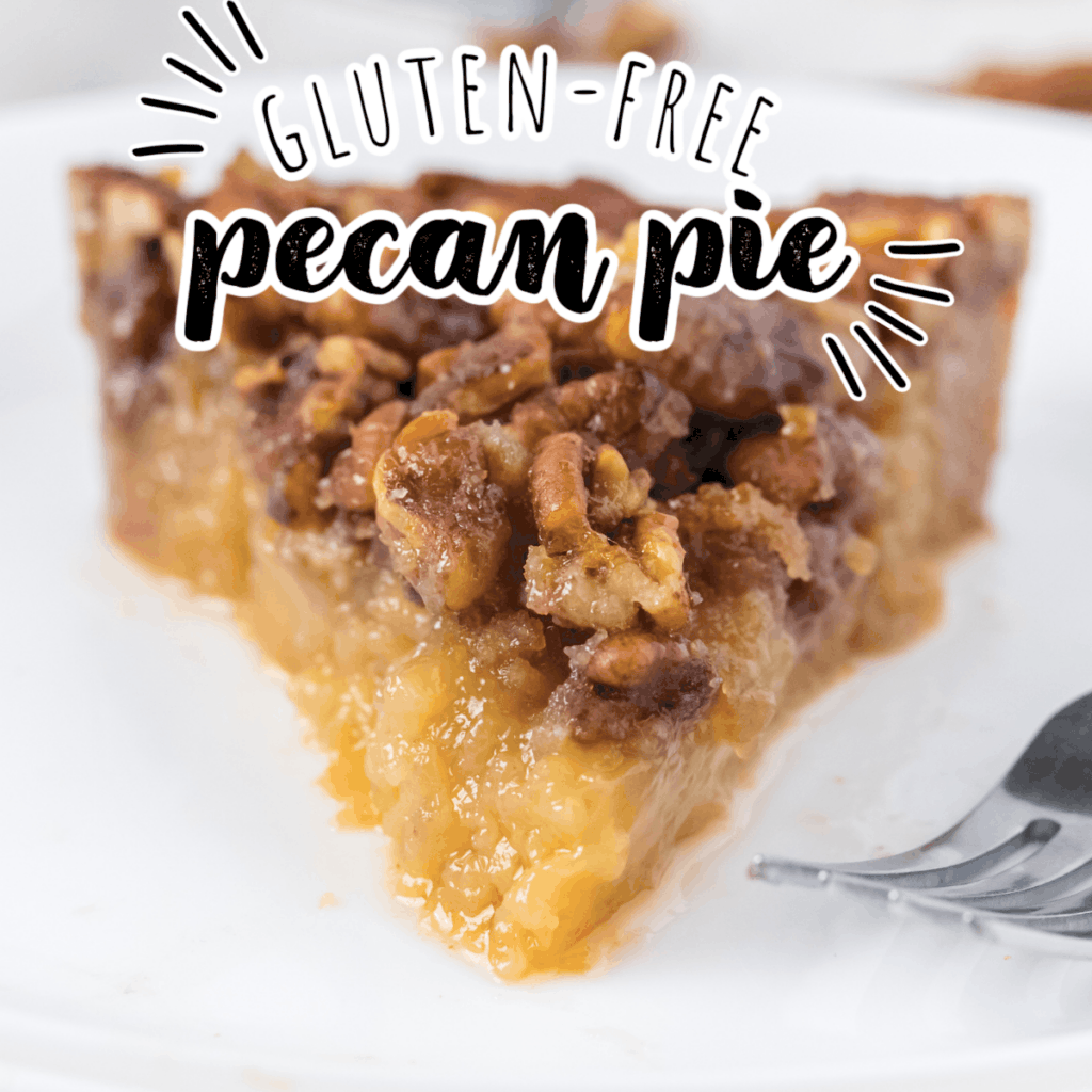 one slice of gluten free pecan pie on a white plate