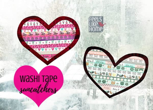 Washi tape suncatchers shaped like hearts