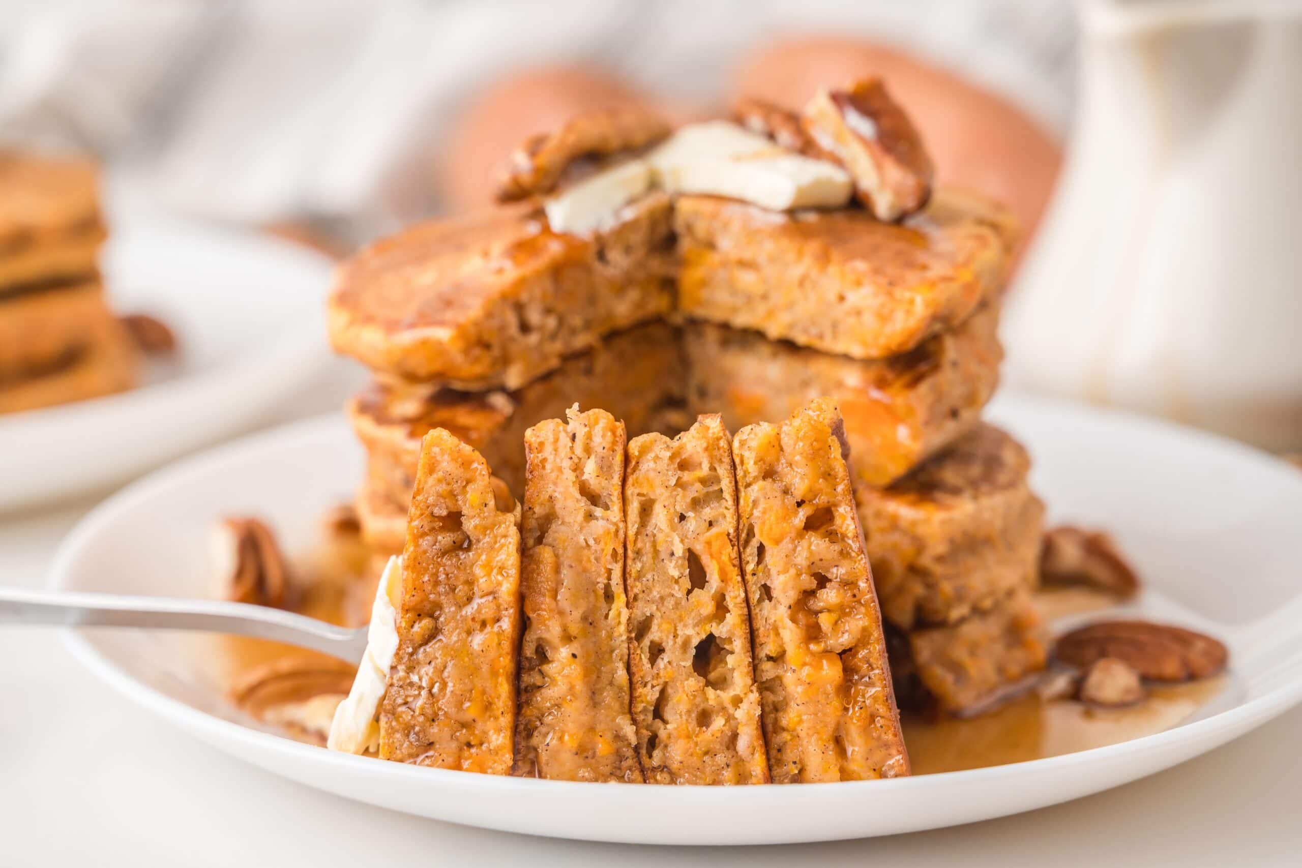 Soft sweet potato pancakes with fluffy centers